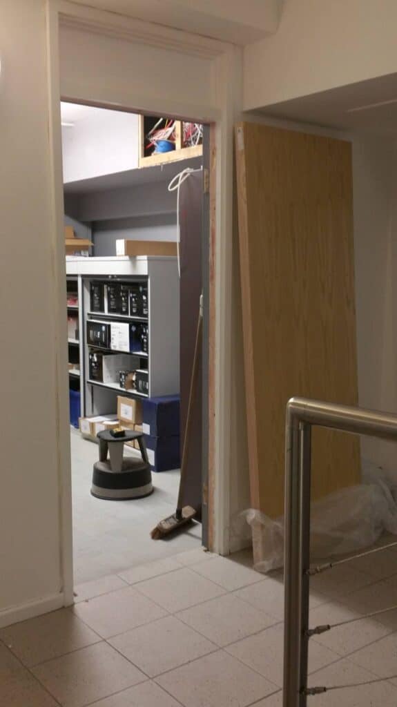 Full Installation of Internal Fire Doors in Falmouth 1 - Old doors off, new waiting to be fitted