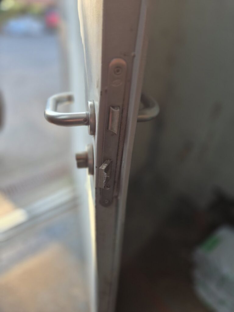 hayle break in repair 1 Damaged lockcase – break-in repair at a commercial unit in Hayle, Cornwall