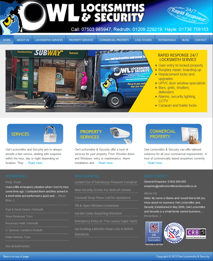 owllocksmithsandsecurity homepage Owl Locksmiths and Security website redesign