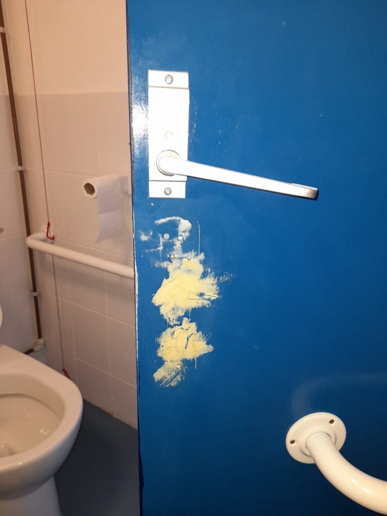 sennen radar lock 8 RADAR lock replacement Cornwall – new drop bar lock fitted to disabled toilet door at Sennen Community Hall (inner view)